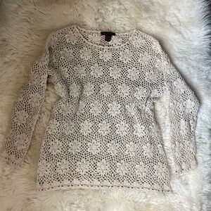 Vintage | HTF yarnworks petite cream knitted / crochet floral sweater
